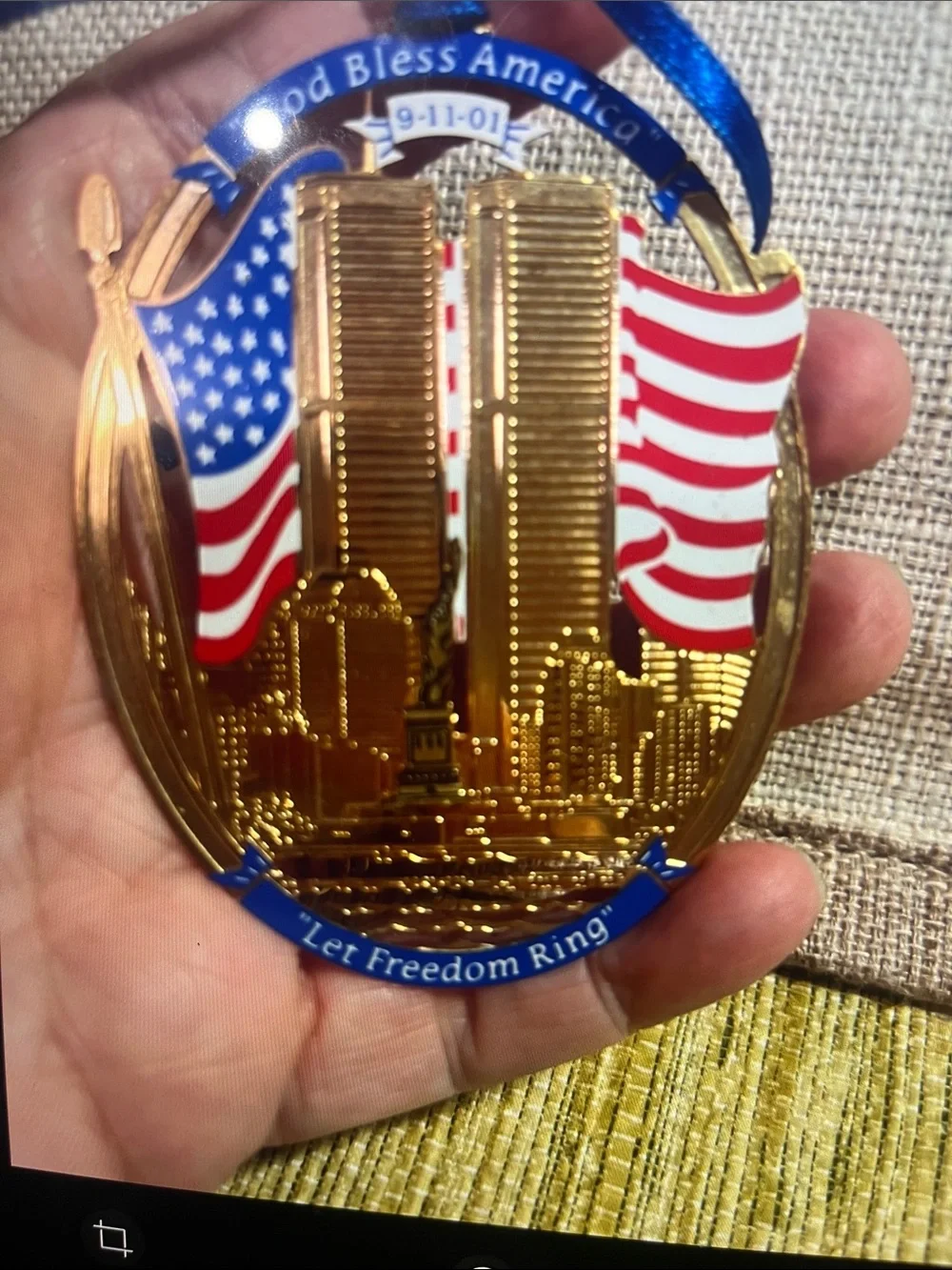 Patriotic 'God Bless America' Let Freedom Ring Ornament with USA Flags